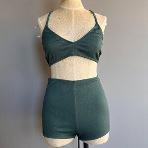 Mollusk Ribbed Two Piece Swimsuit with High Waist Bottom size Med and Large